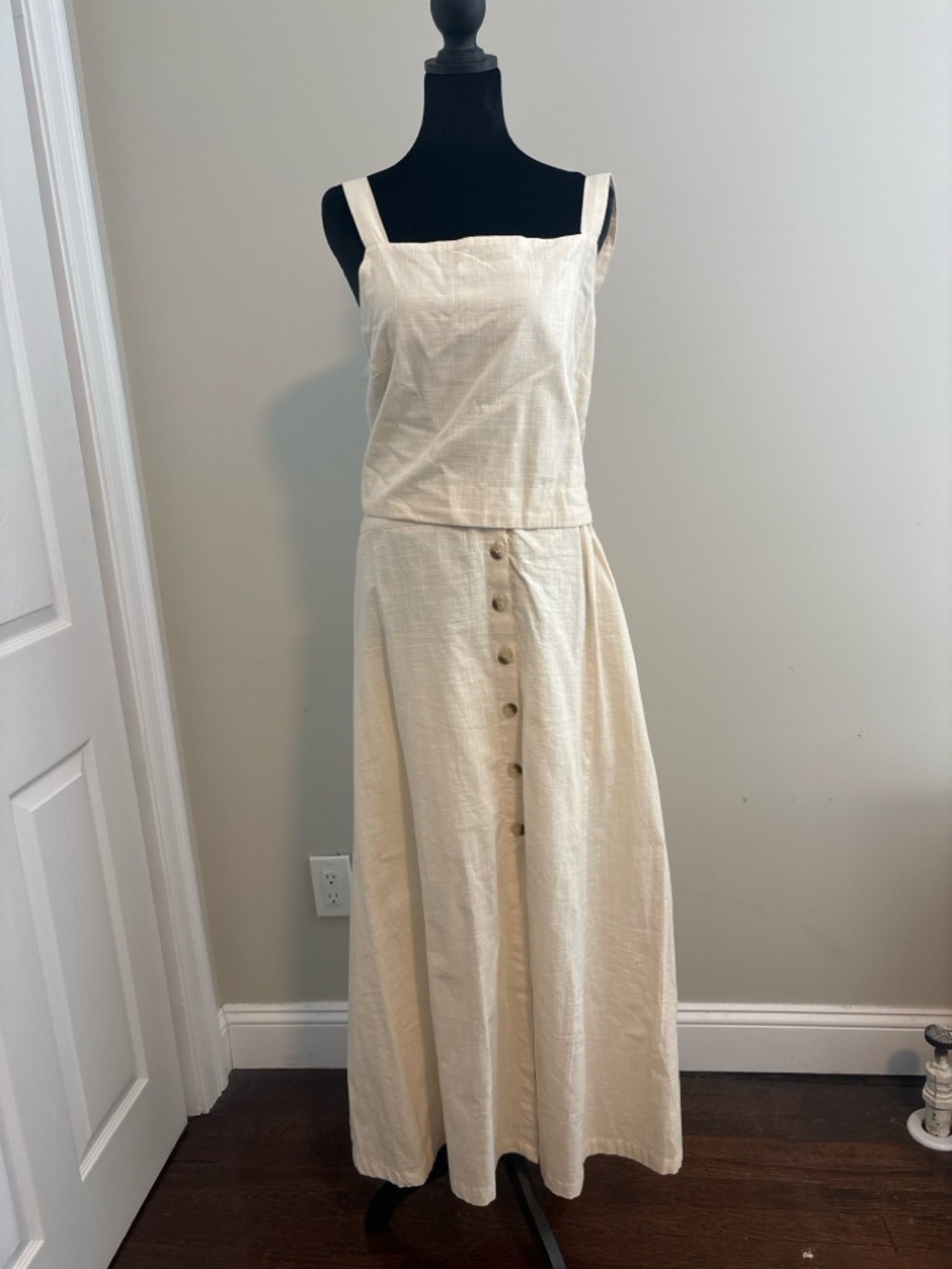 Sleeveless Cream Button-Front Maxi Dress